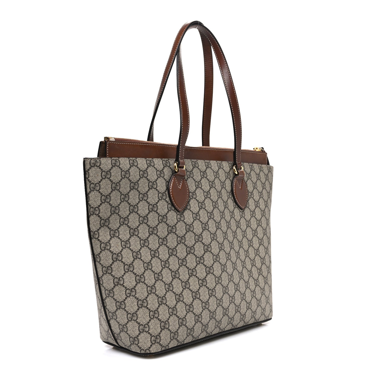 Gucci GG Supreme Monogram Medium Zippered Bucket Tote Beige Tuscany