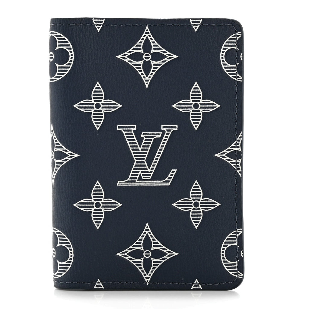 Louis Vuitton Calfskin Monogram Shadow Pocket Organizer Navy Blue White