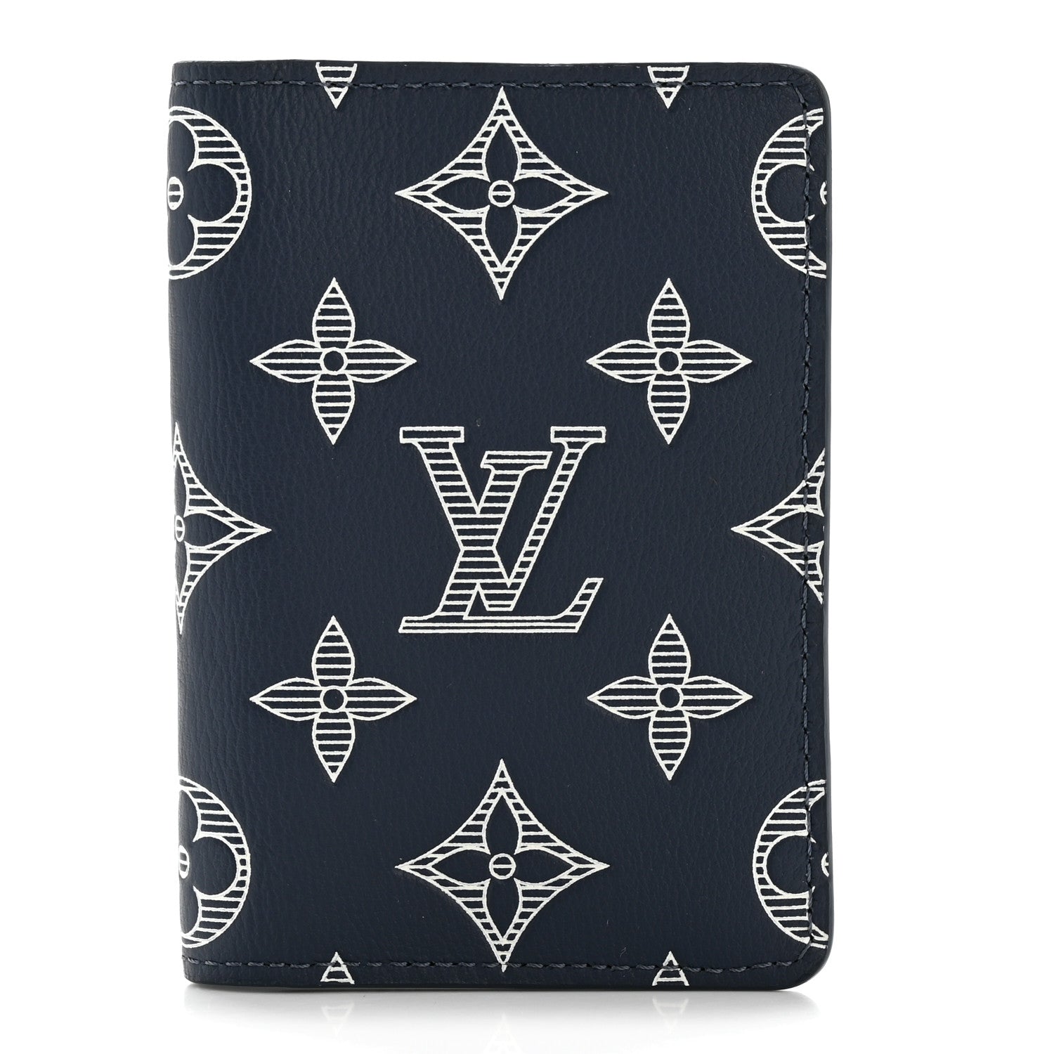 Louis Vuitton Calfskin Monogram Shadow Pocket Organizer Navy Blue White