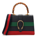Gucci Moon Calfskin Web Medium Dionysus Bamboo Top Handle Bag Black Bright Evergreen Hibiscus Red