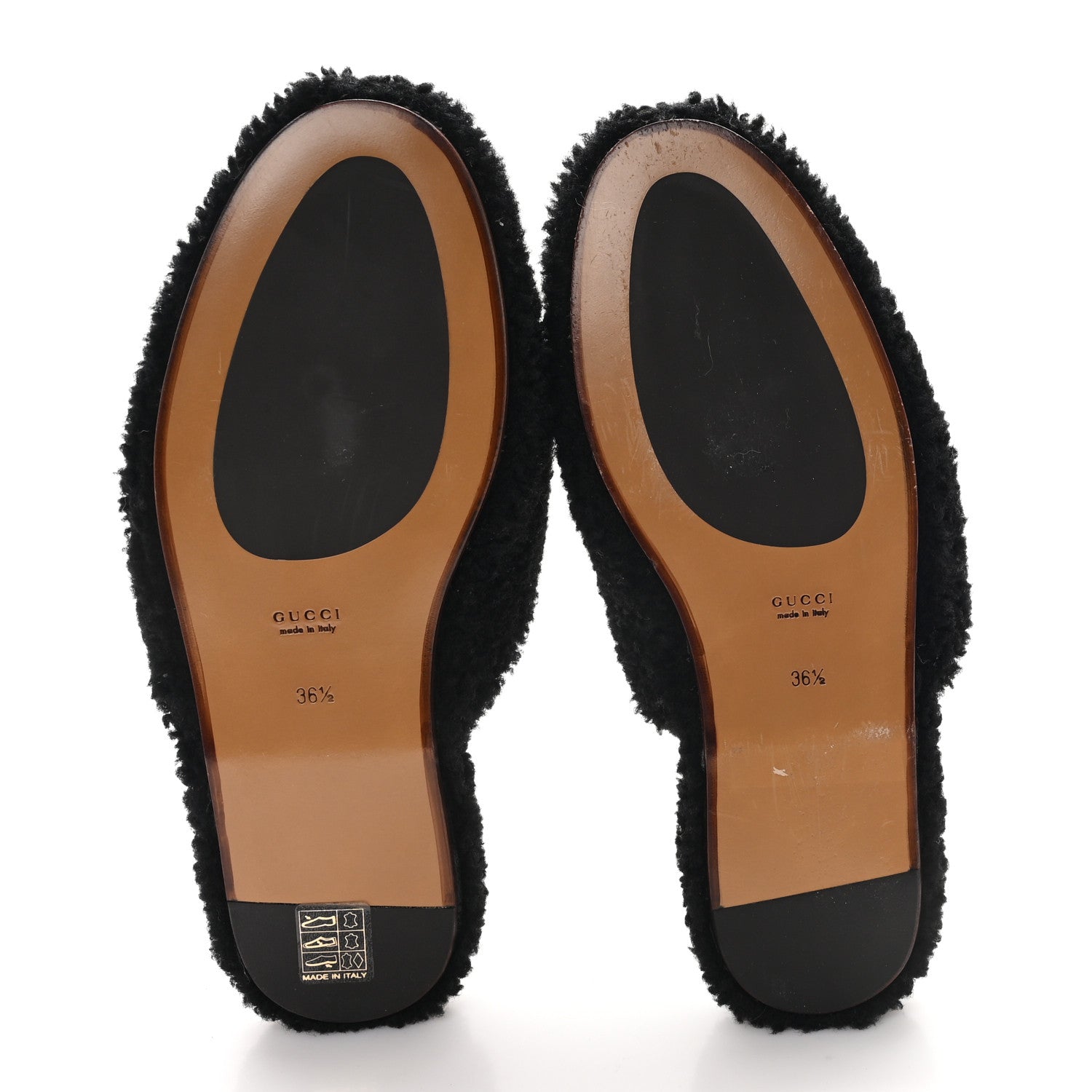 Gucci Faux Shearling Interlocking G Womens Eileen Slippers 36.5 Butterscotch Black