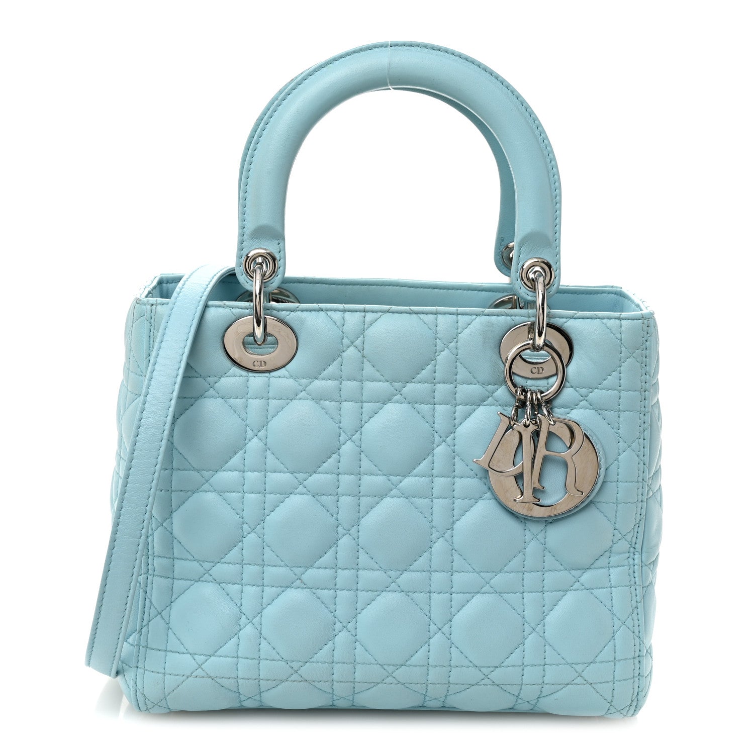 Christian Dior Lambskin Cannage Medium Lady Dior Light Blue
