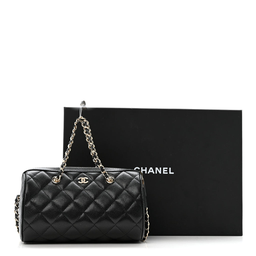 Chanel Caviar Quilted Barrel Clutch With Chain  Black