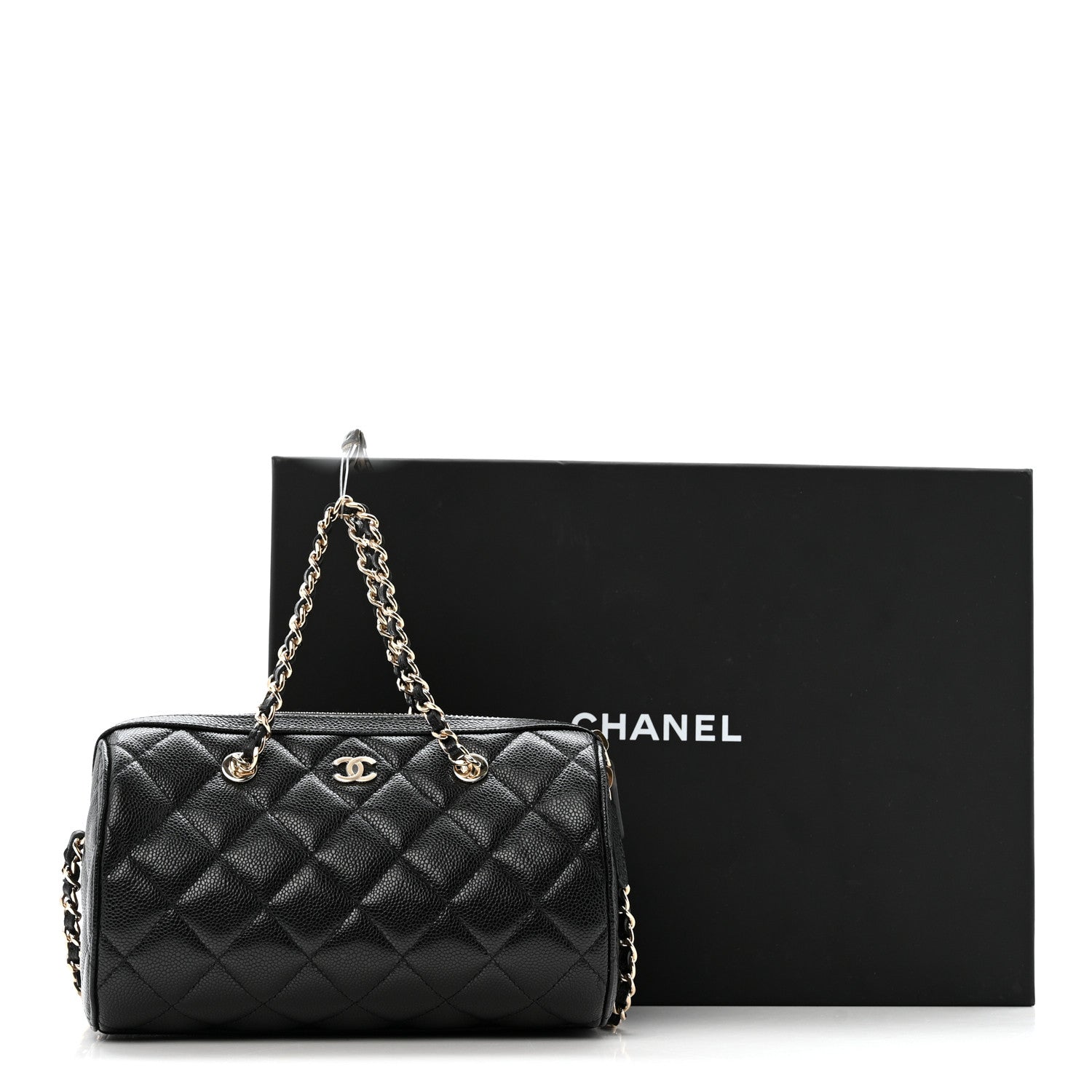 Chanel Caviar Quilted Barrel Clutch With Chain  Black