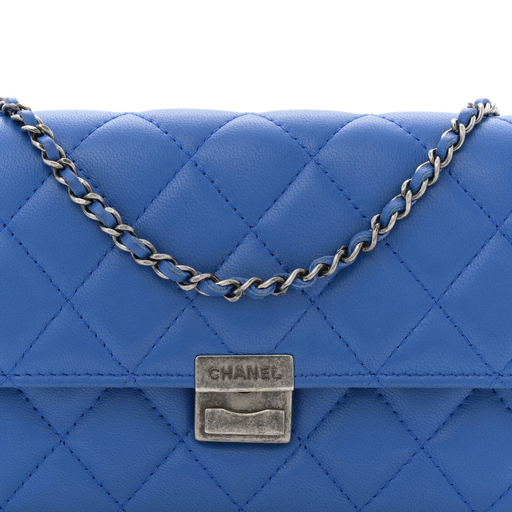 Chanel Lambskin Quilted Clutch with Chain Blue