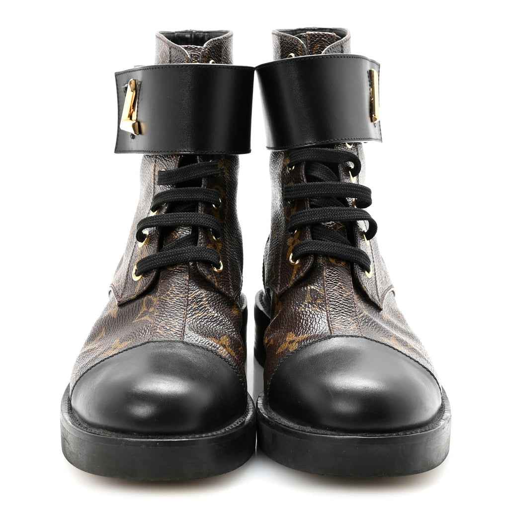 Louis Vuitton Calfskin Monogram Wonderland Flat Ranger Boots 37 Black