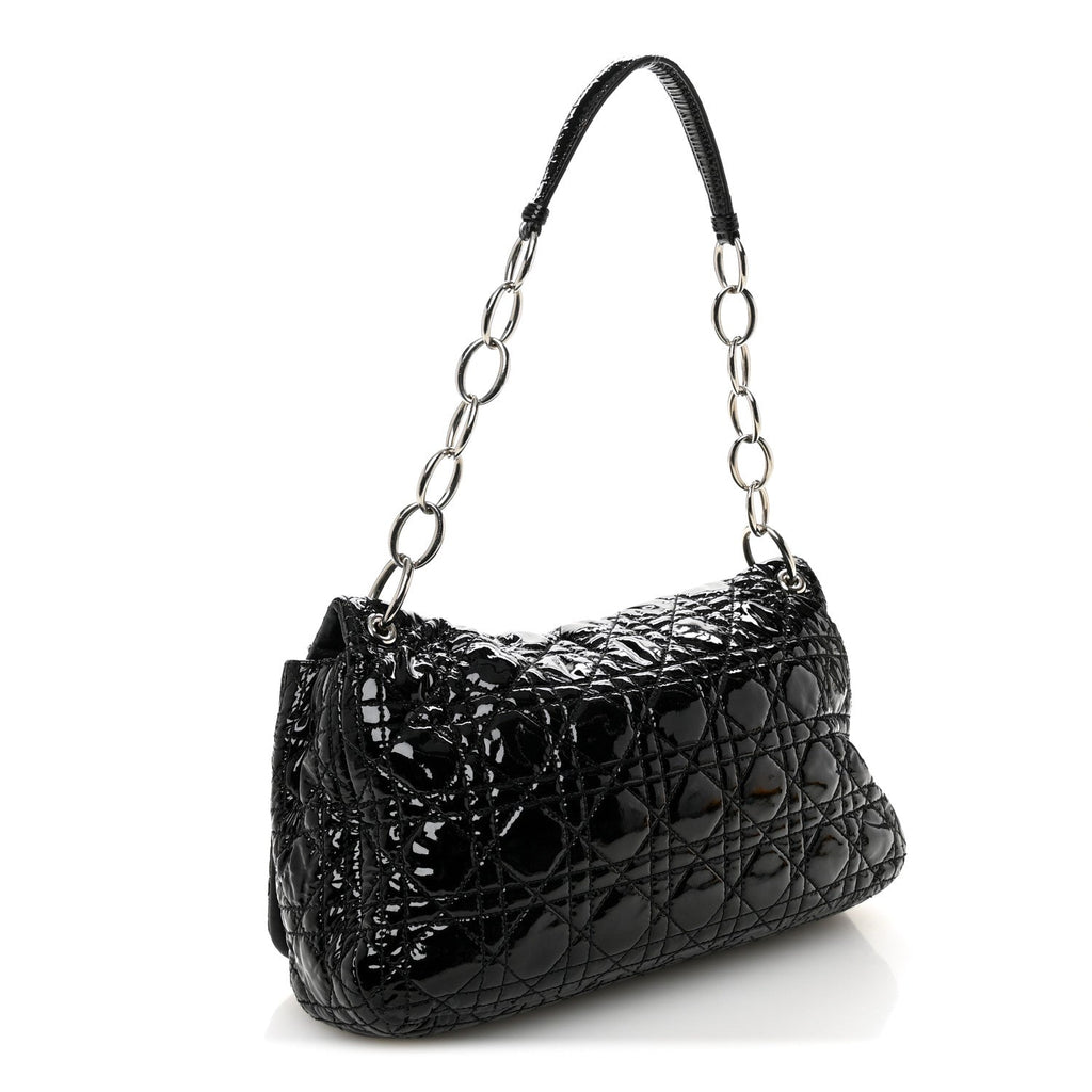 Christian Dior Patent Lambskin Cannage Rendezvous Flap Black