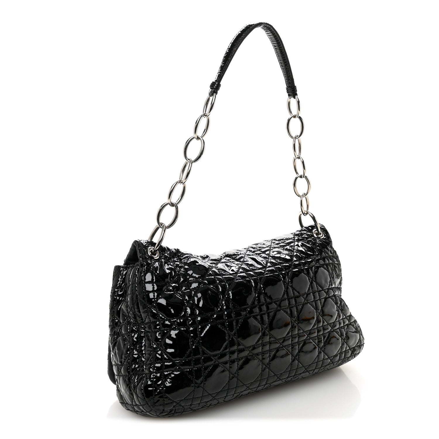 Christian Dior Patent Lambskin Cannage Rendezvous Flap Black