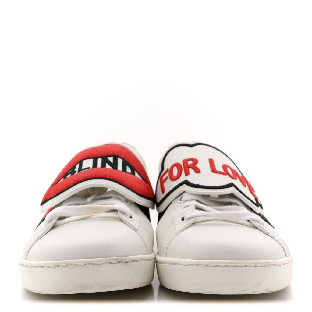 Gucci Calfskin Ayers Web Blind for Love Embroidered Womens Ace Sneakers 40.5 White