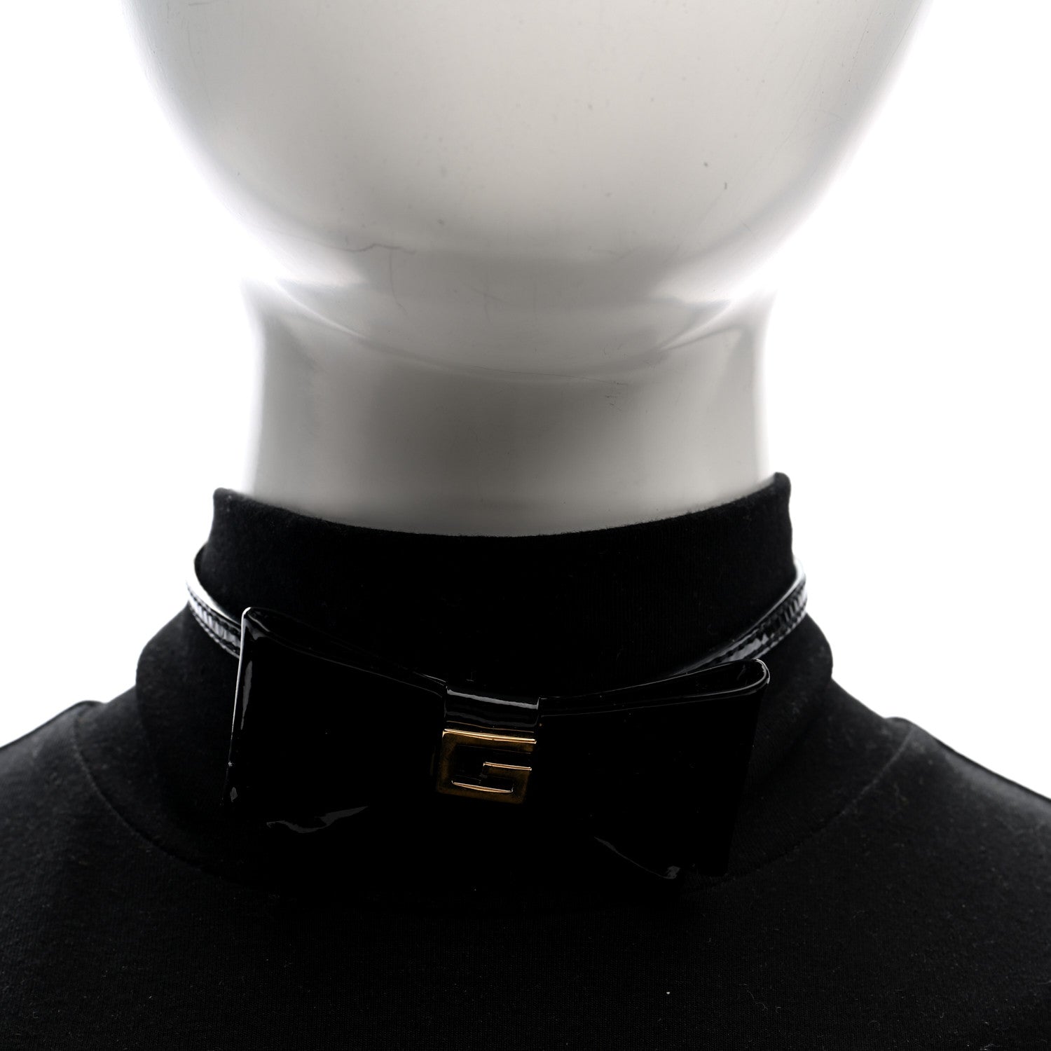 Gucci Patent G Bow Choker Necklace Black Gold