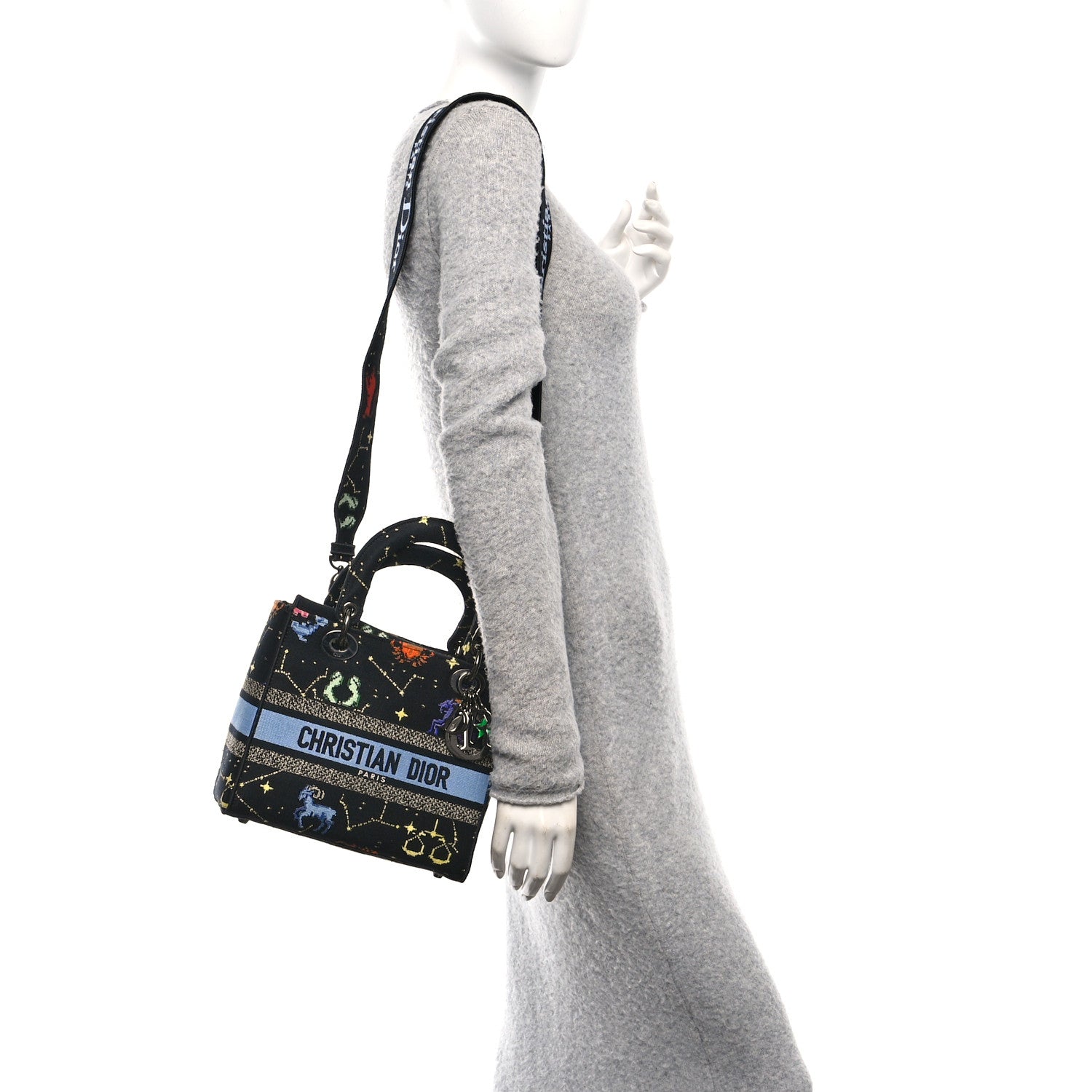 Christian Dior Canvas Pixel Zodiac Embroidered Medium Lady D-Lite Nero Multicolor