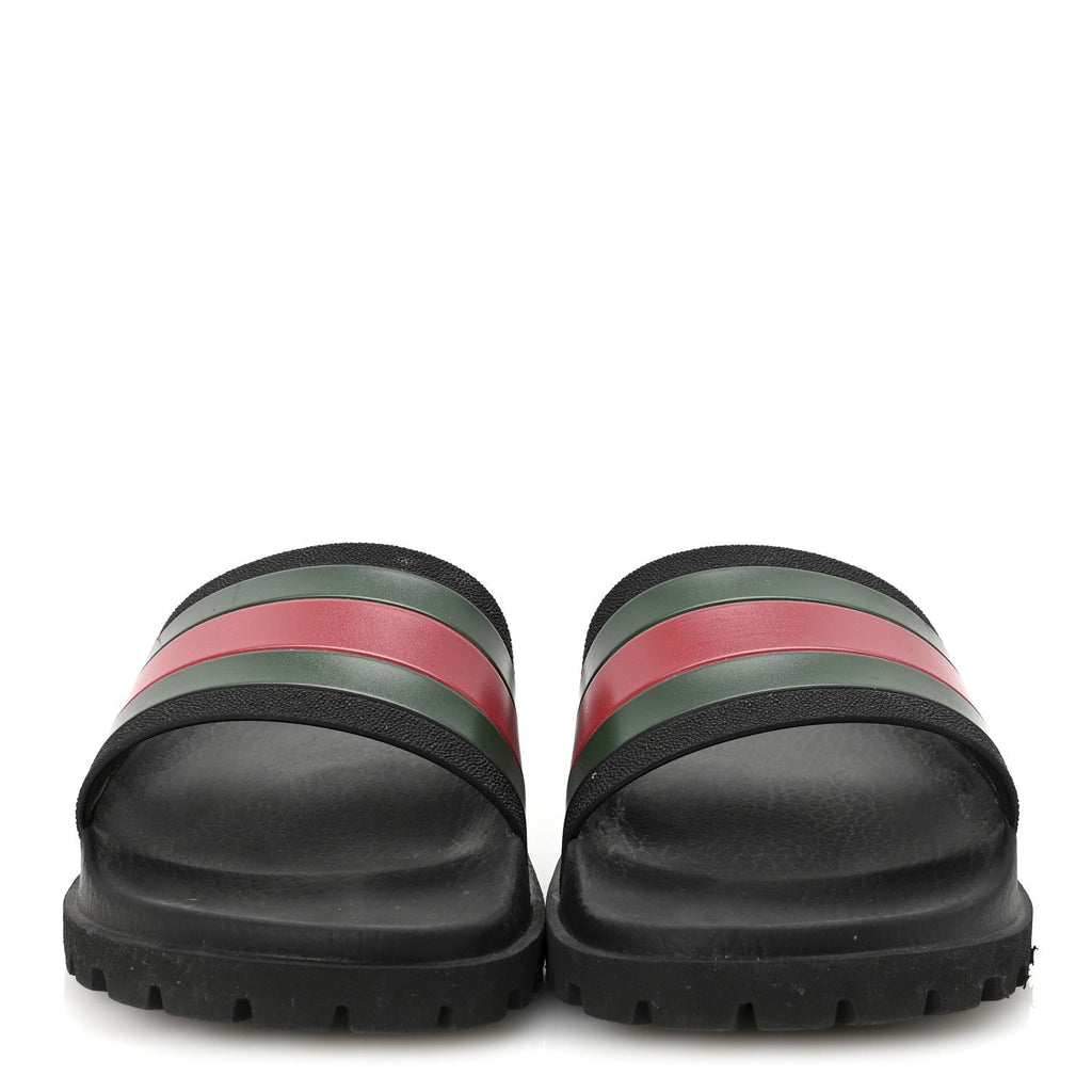 Gucci Rubber Web Mens Lug Sole Slide Sandals 7 Black Green Red
