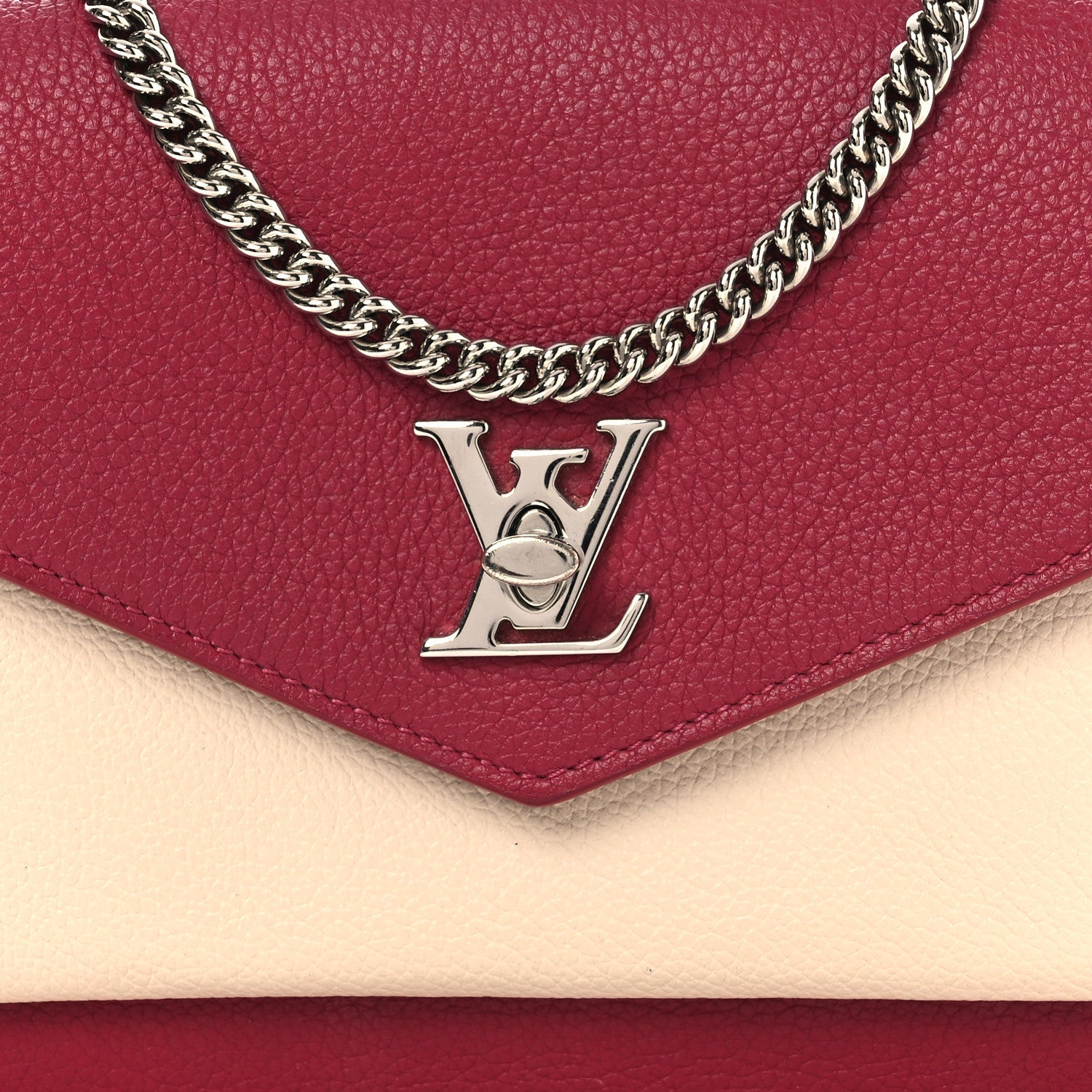 Louis Vuitton Calfskin My Lockme Chain Pochette Lie De Vin Etain Creme