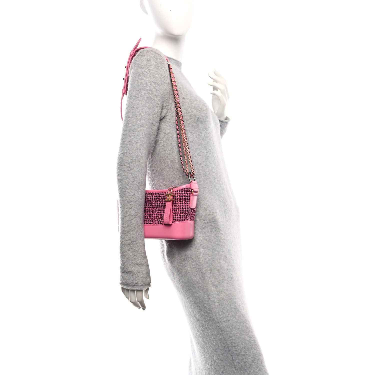 Chanel Tweed Calfskin Small Gabrielle Hobo Pink