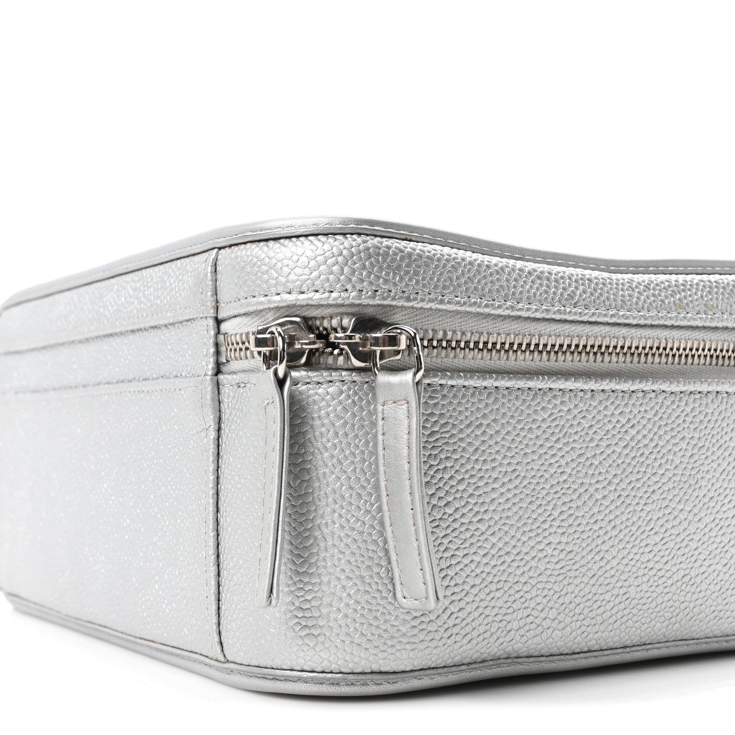Chanel Metallic Caviar Quilted Large CC Filigree Vanity Case Silver