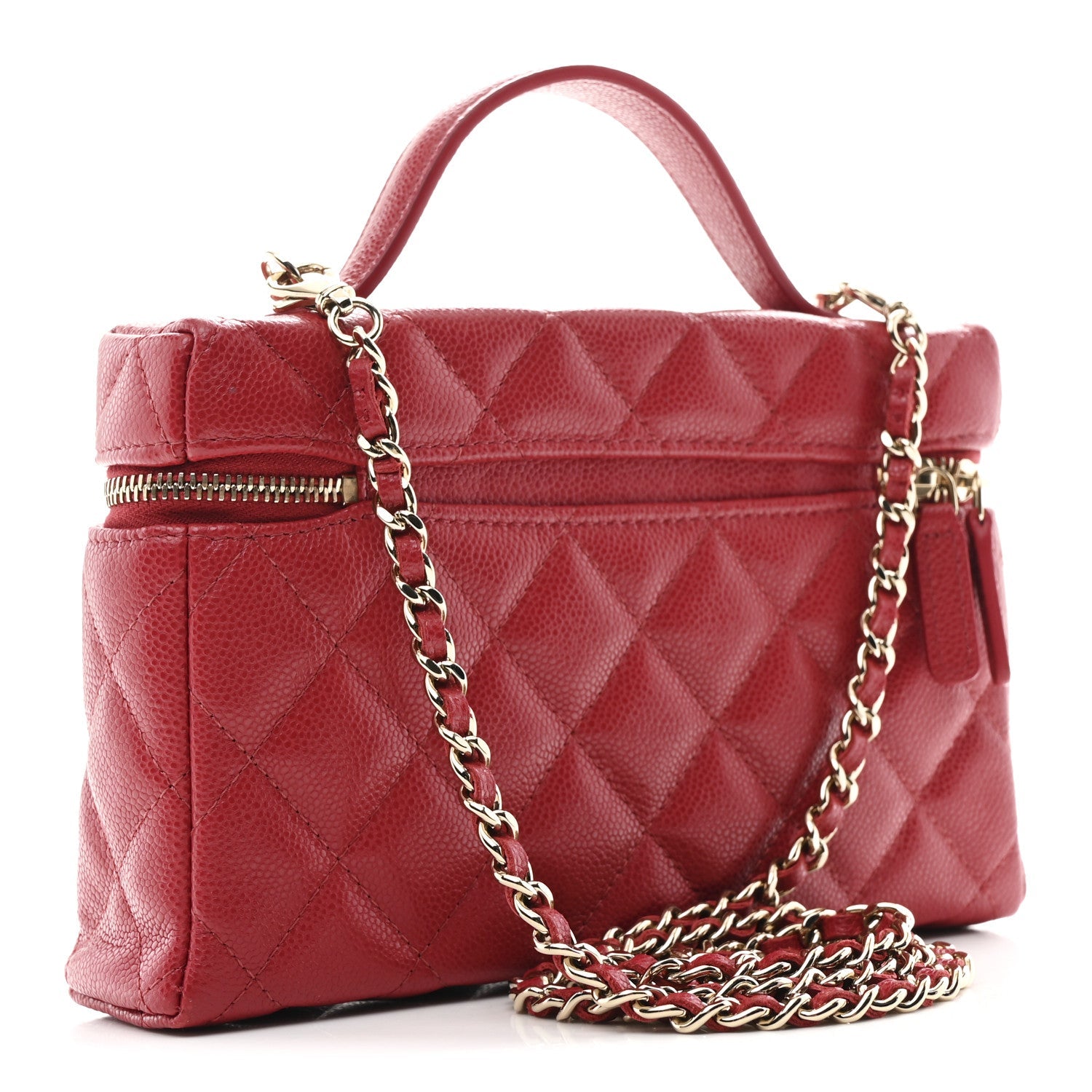 Chanel Caviar Quilted Top Handle Slim Vanity With Chain Red