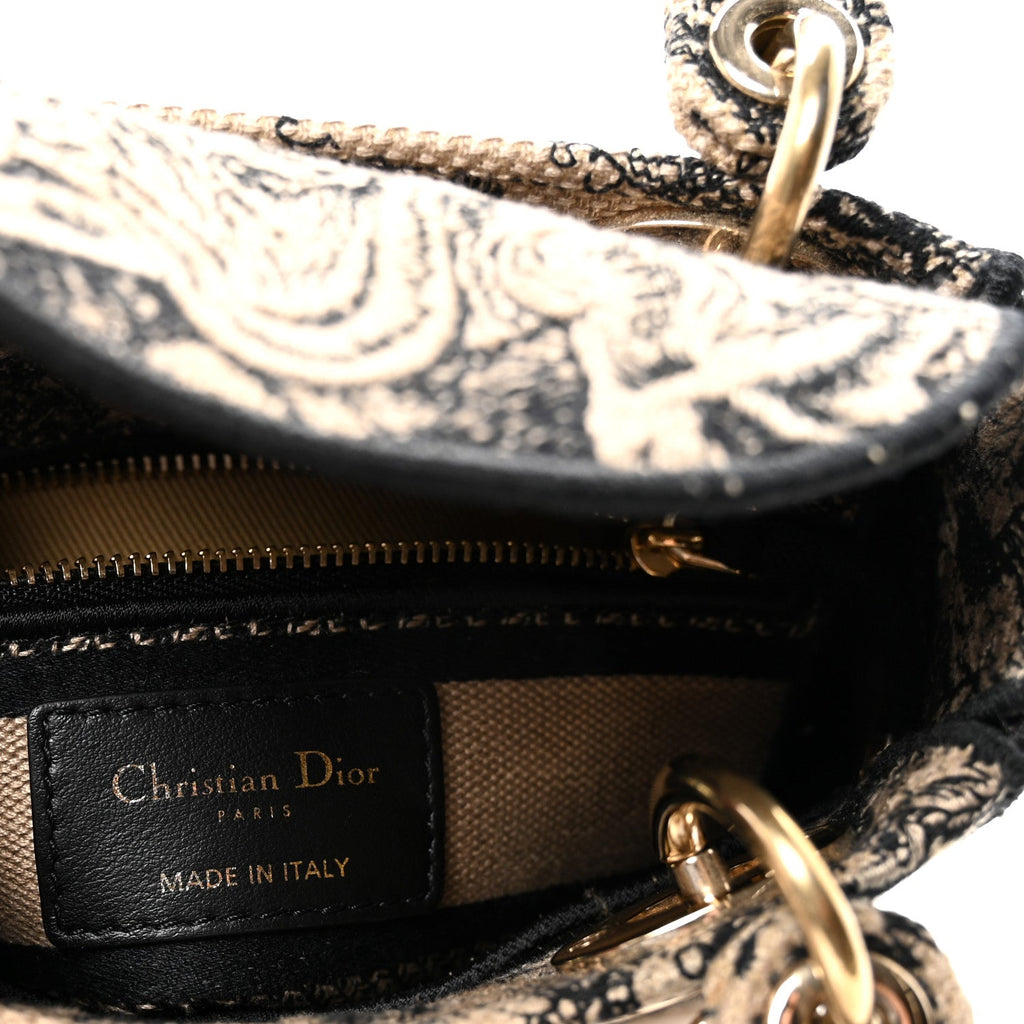 Christian Dior Canvas Toile De Jouy Embroidered Mini Lady D-Lite Beige Mullticolor