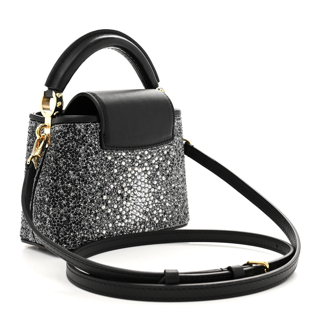 Louis Vuitton Crystal Cowhide Nano Capucines Silver Black