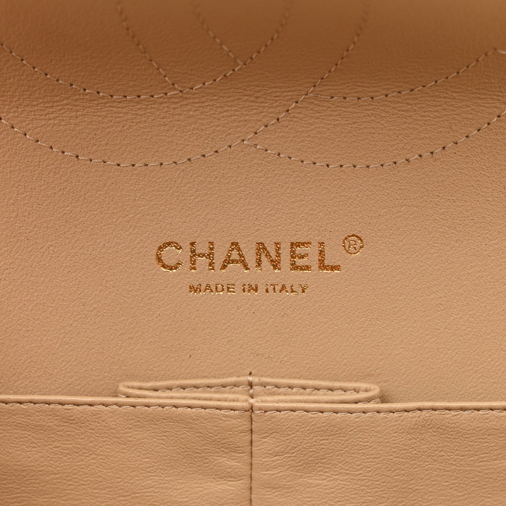Chanel Caviar Quilted Jumbo Double Flap Beige