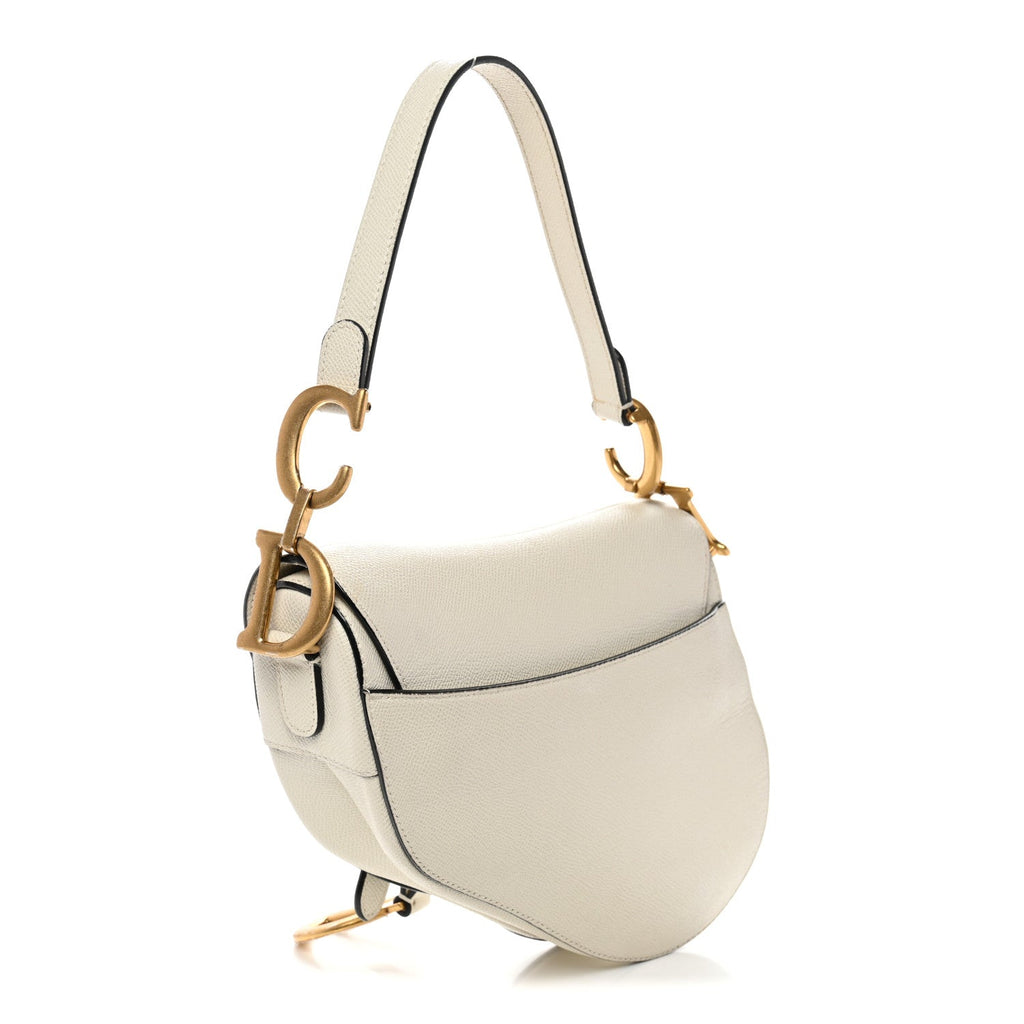 Christian Dior Grained Calfskin Saddle Bag White