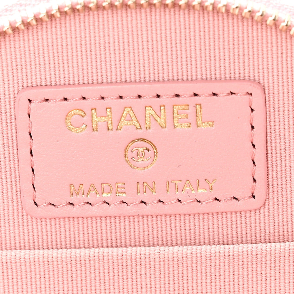 Chanel Caviar Quilted Round Handle With Care Vanity With Chain Pink