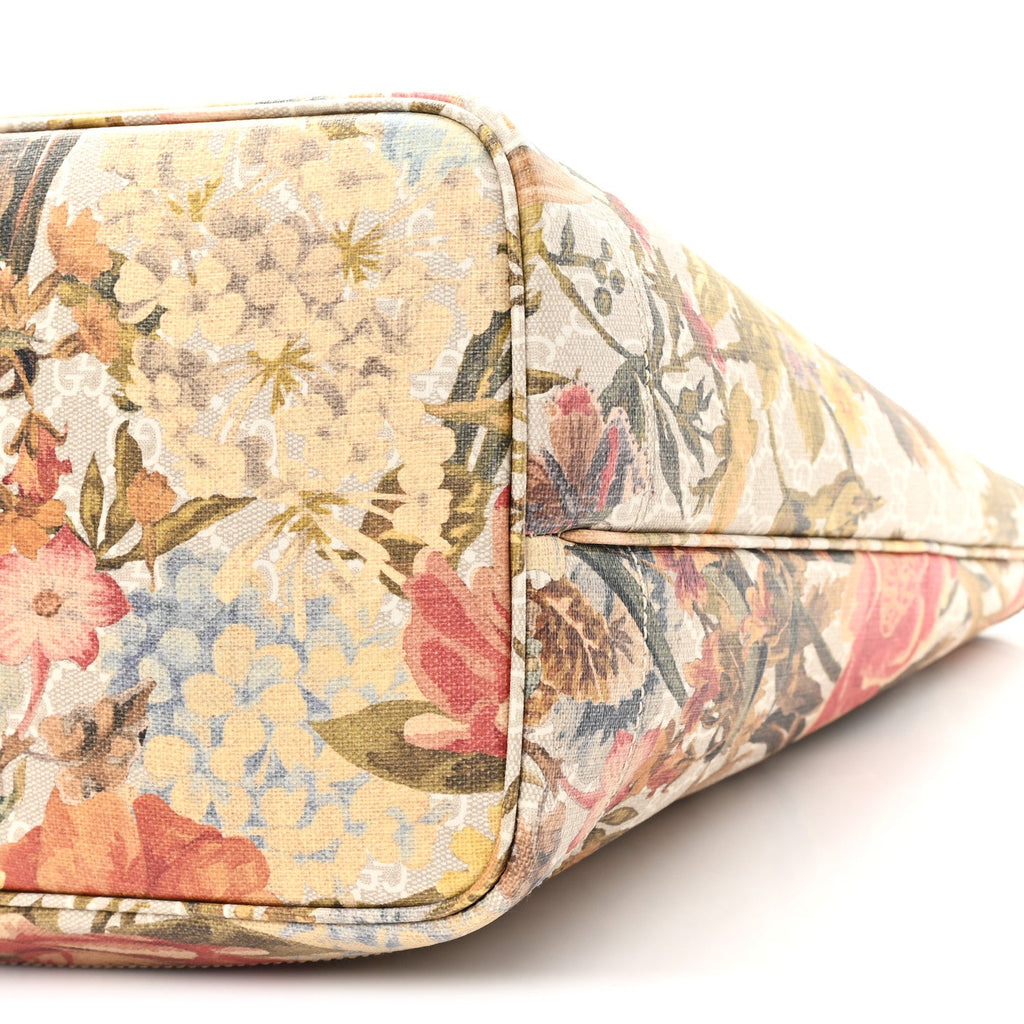Gucci GG Supreme Monogram Water Flora Web Large Ophidia Tote Beige White Multicolor