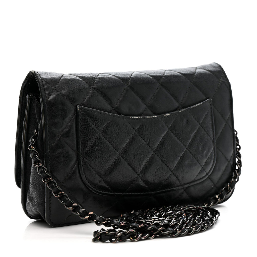 Chanel Crumpled Calfskin Quilted Wallet On Chain WOC So Black