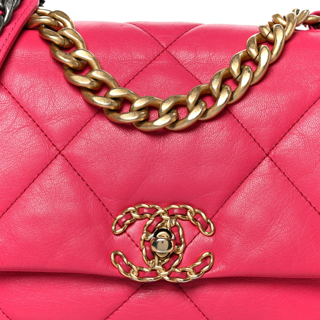 Chanel Lambskin Quilted Medium Chanel 19 Flap Dark Pink