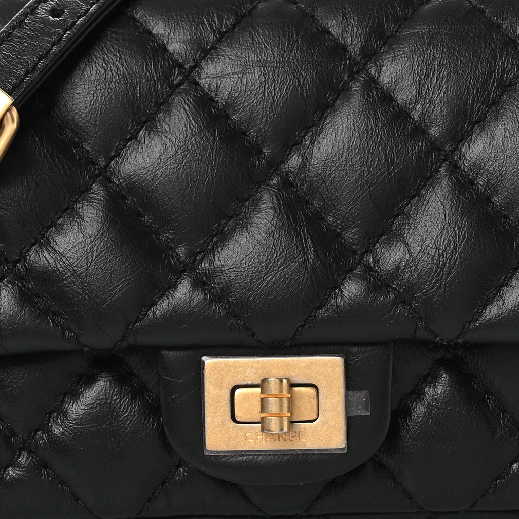 Chanel Aged Calfskin Quilted 2.55 Reissue Flap Belt Bag Clutch Black