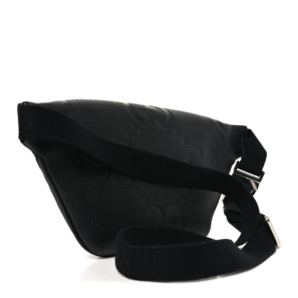 Gucci Piuma Calfskin Jumbo GG Embossed Small Belt Bag Black