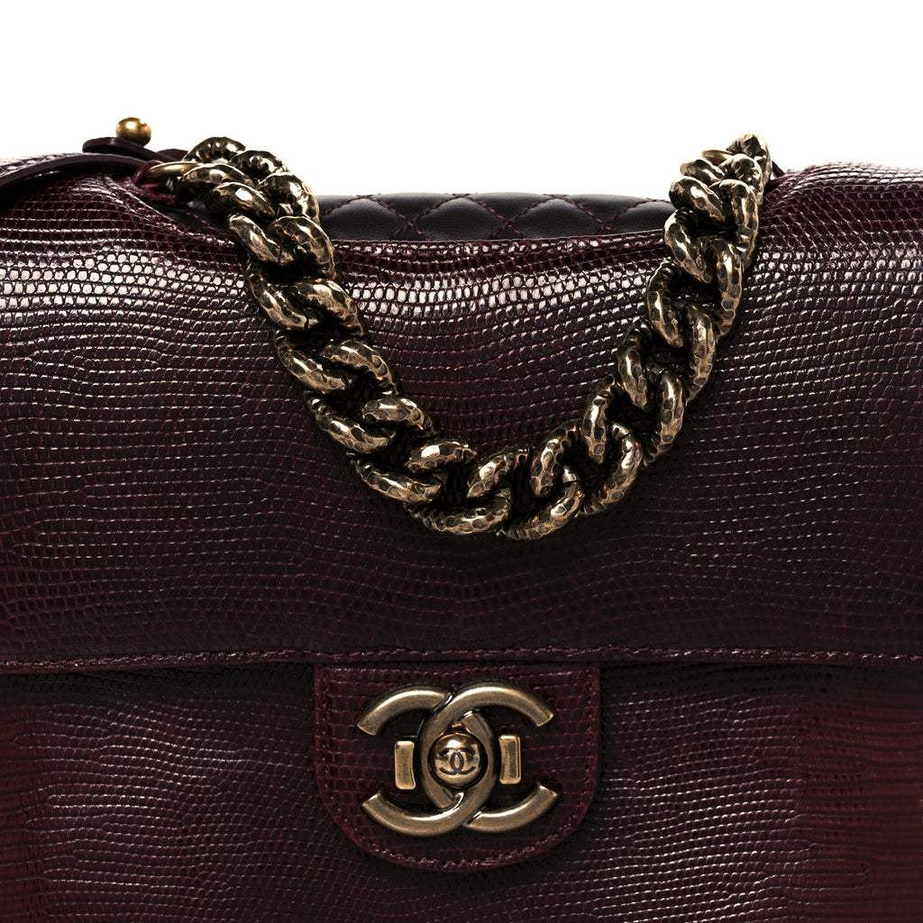 Chanel Lizard Lambskin Quilted Large Perfect Edge Flap Burgundy