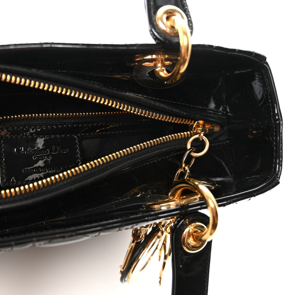 Christian Dior Patent Cannage Medium Lady Dior Black