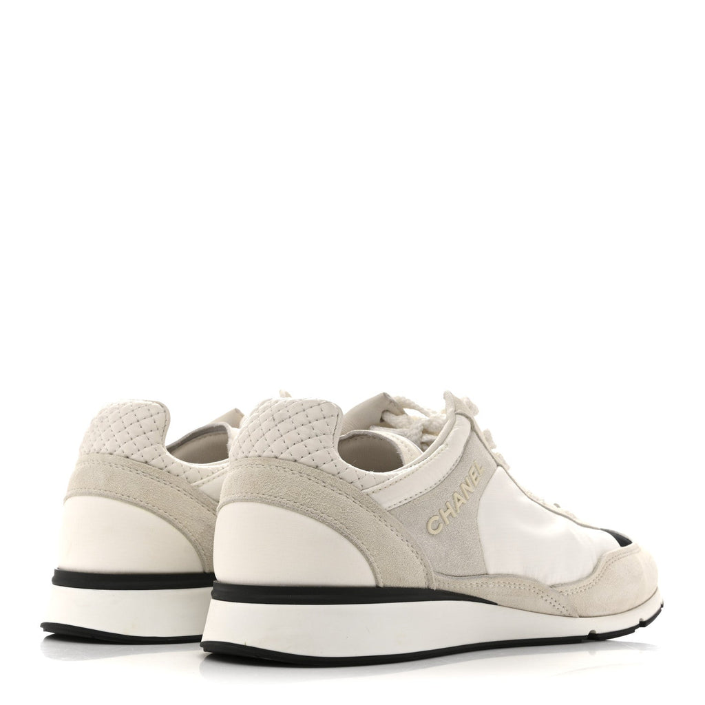 Nylon Suede Kidskin Calfskin Logo Sneakers 37.5 White Black