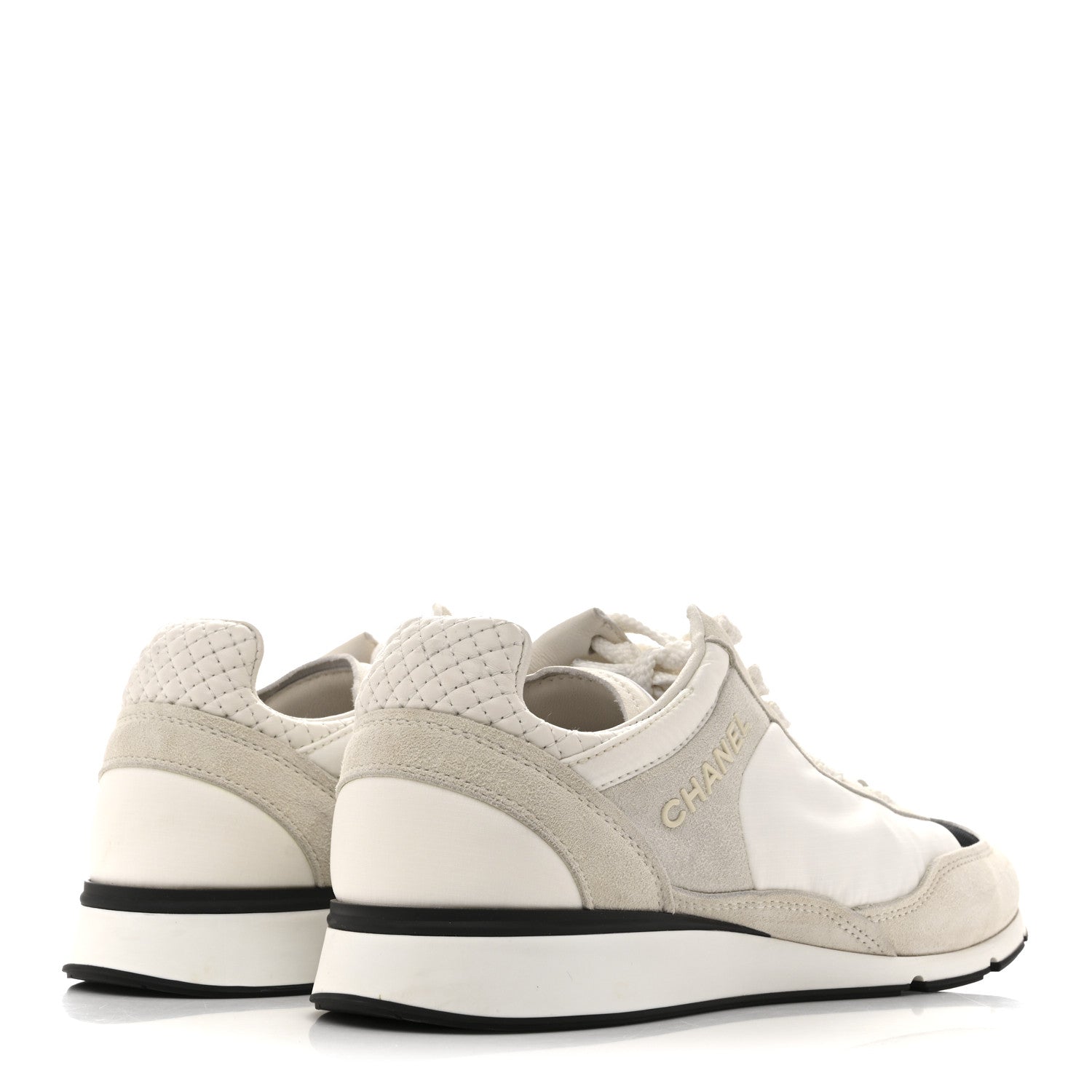Nylon Suede Kidskin Calfskin Logo Sneakers 37.5 White Black