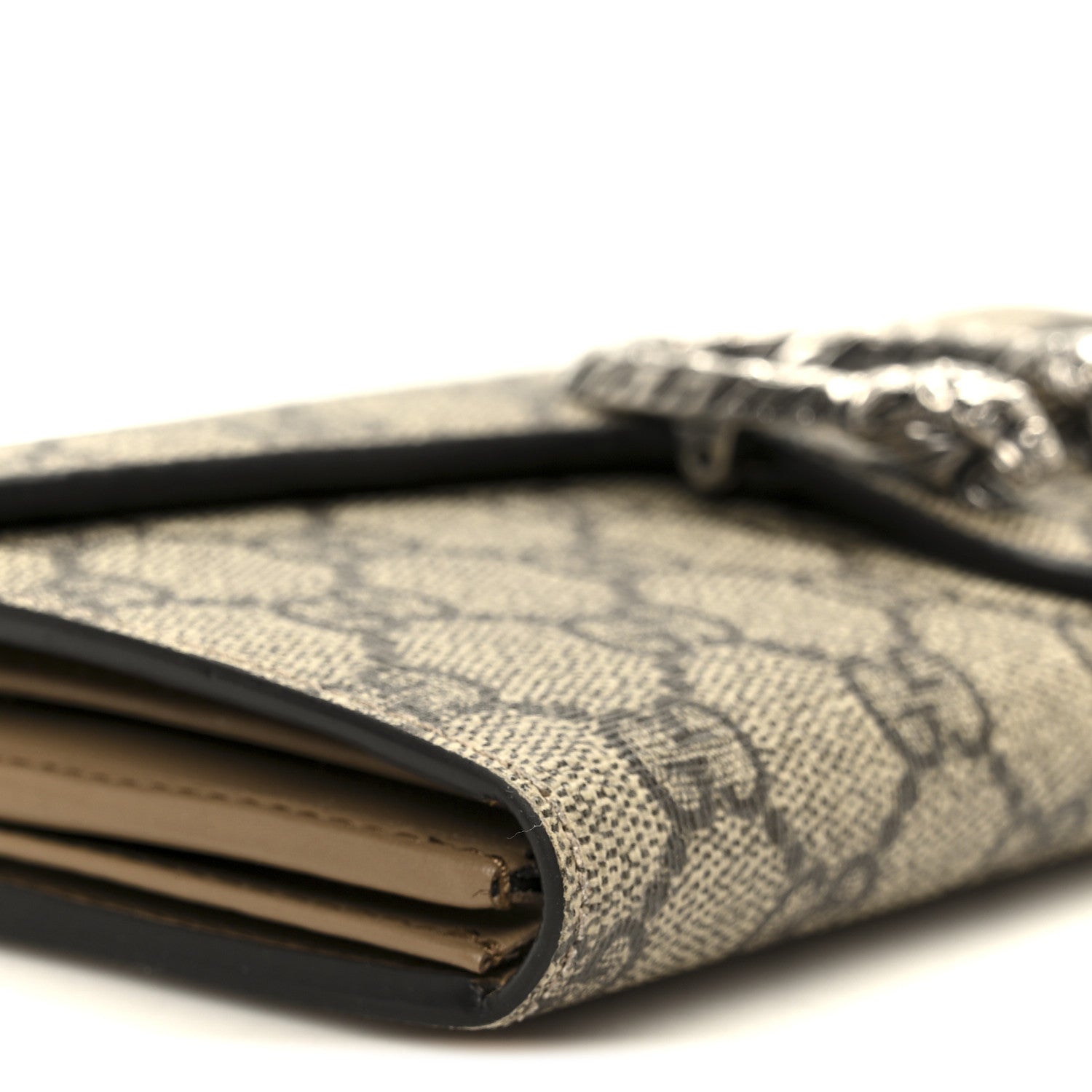 Gucci GG Supreme Monogram Dionysus Chain Clutch Wallet Beige Taupe