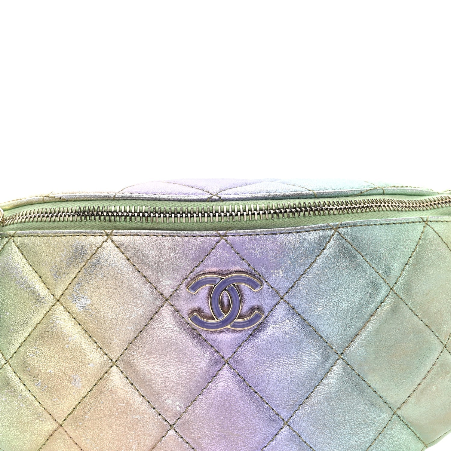 Chanel Gradient Metallic Lambskin Quilted Walking Mood Waist Bag Fanny Pack Pink Purple Green