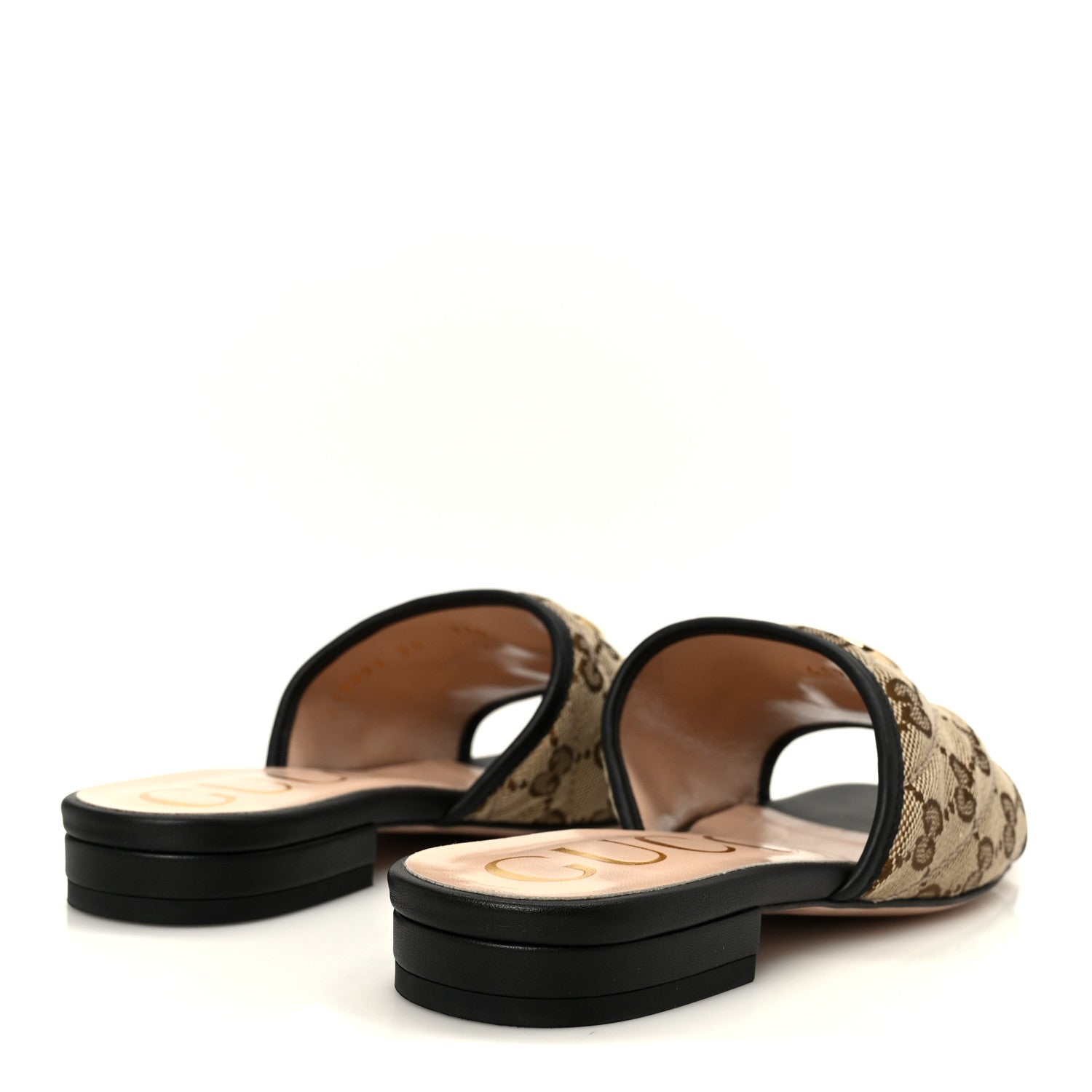 Gucci Monogram Matelasse Diagonal GG Marmont Flat Slide Sandals 35 Beige Ebony Black