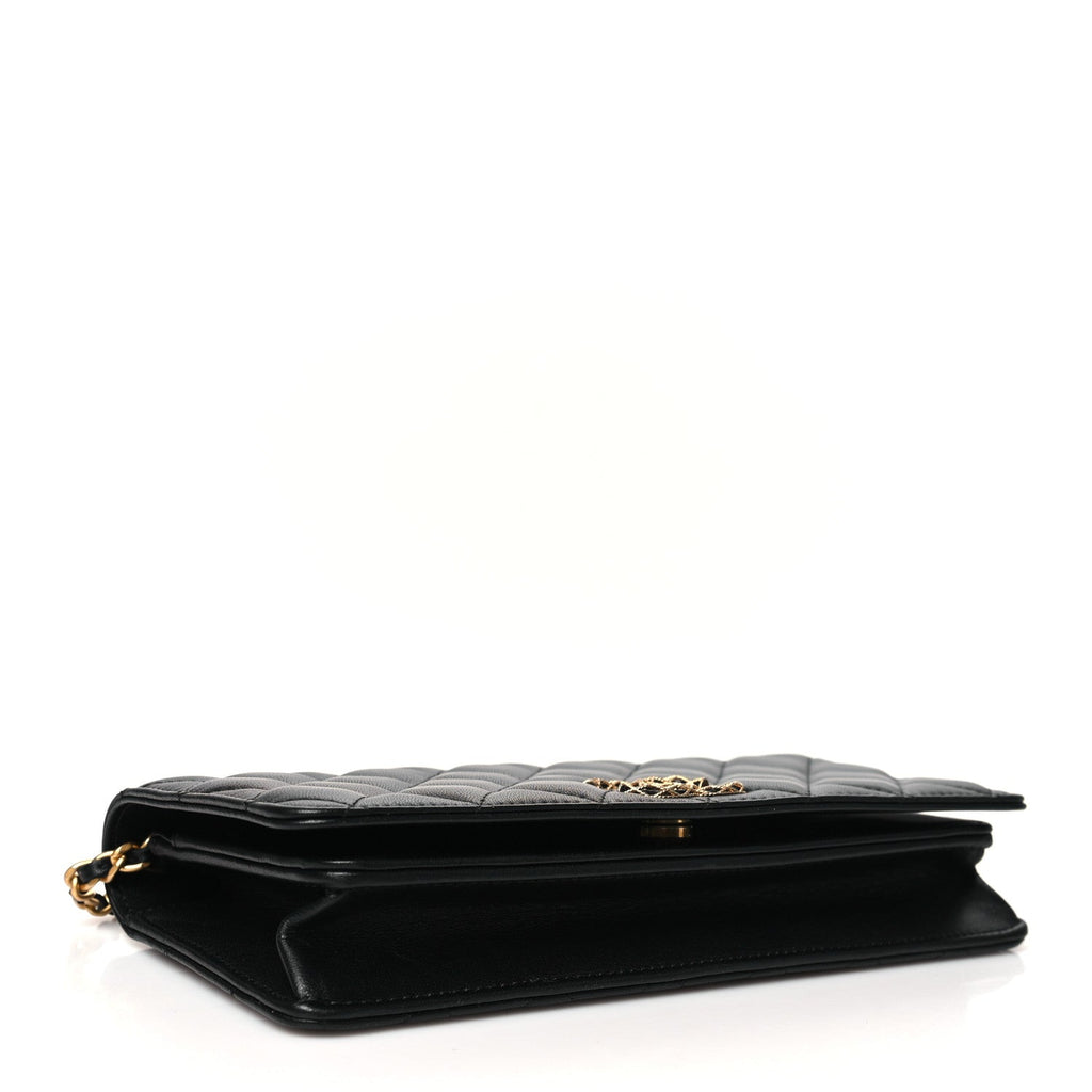 Chanel Lambskin Quilted CC Clutch On Chain Black