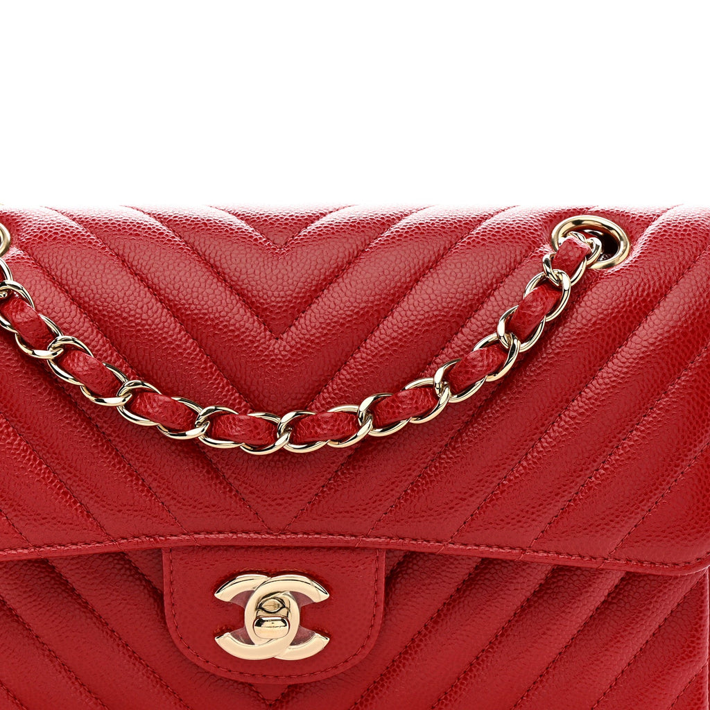 Chanel Caviar Chevron Quilted Small Double Flap Red