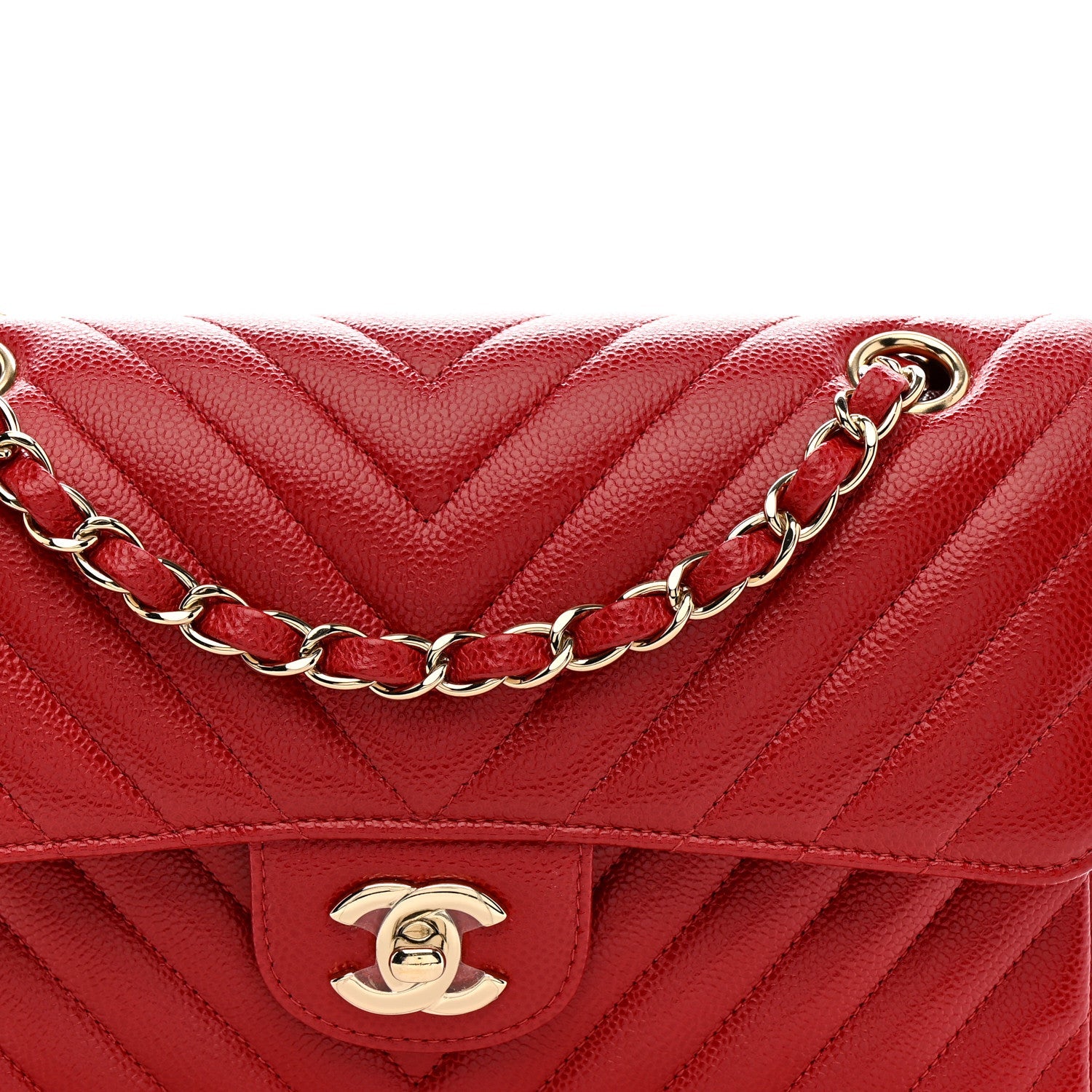 Chanel Caviar Chevron Quilted Small Double Flap Red