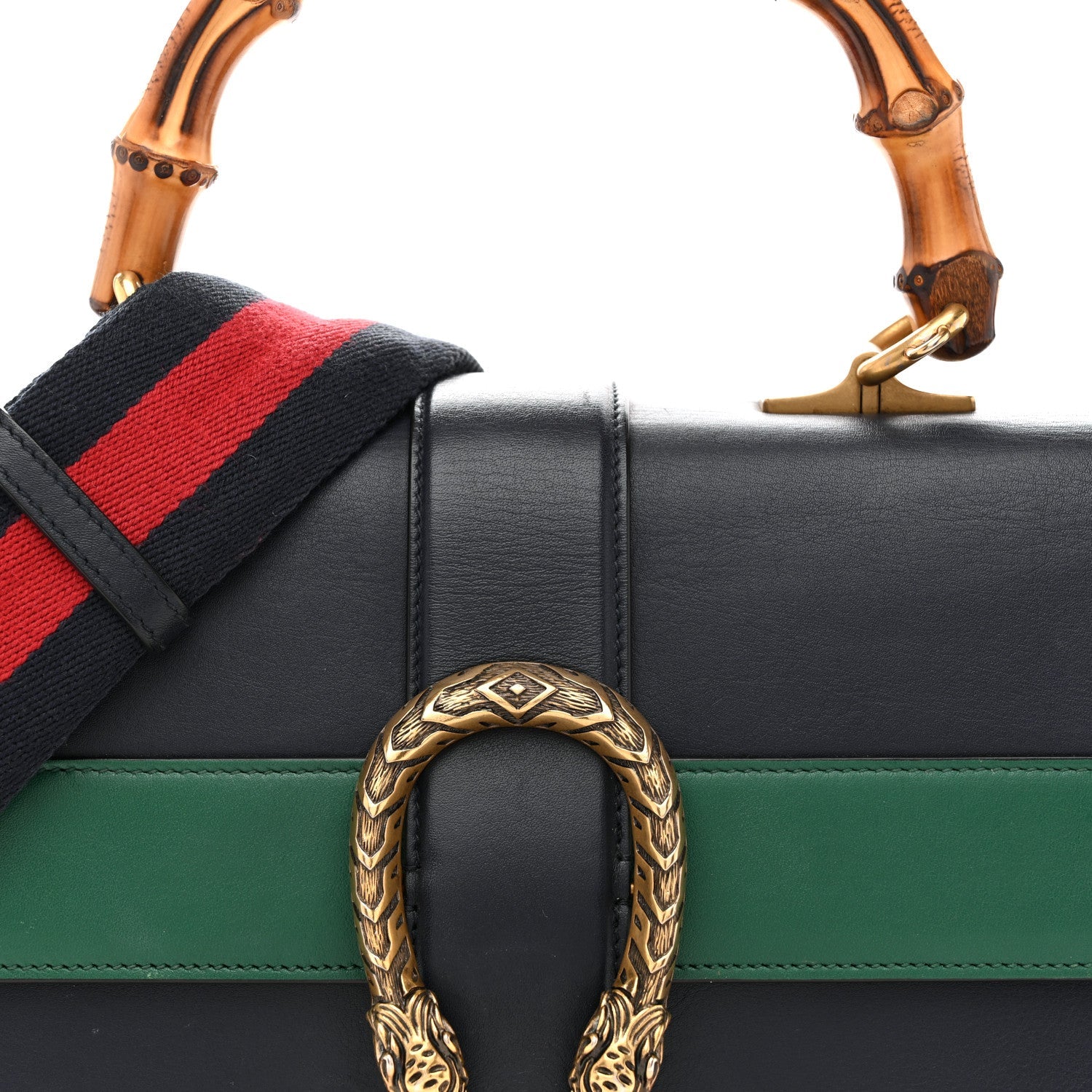 Gucci Moon Calfskin Web Medium Dionysus Bamboo Top Handle Bag Blue Emerald Hibiscus Red