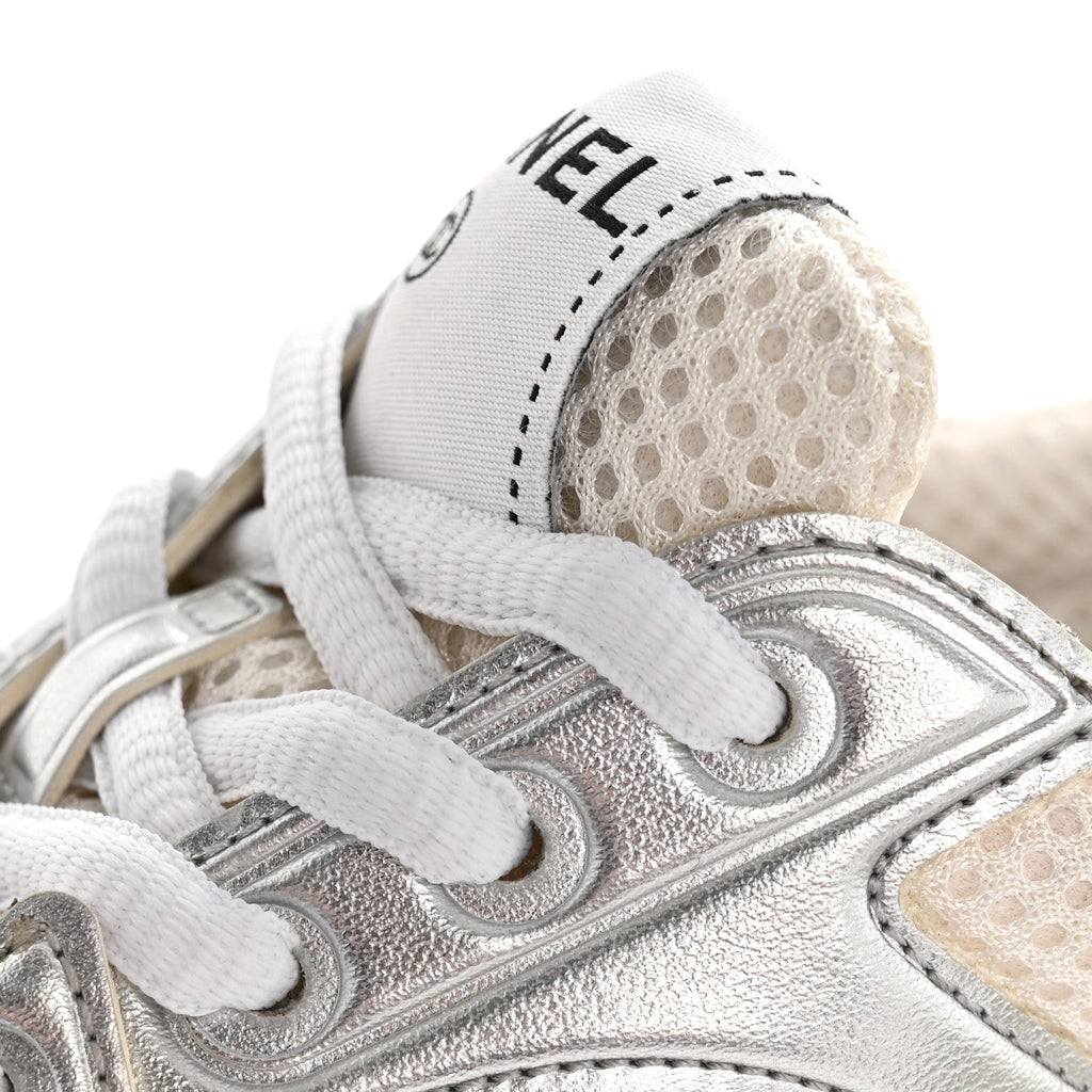 Fabric Laminated Calfskin Stretch CC Sneakers 36 White Silver