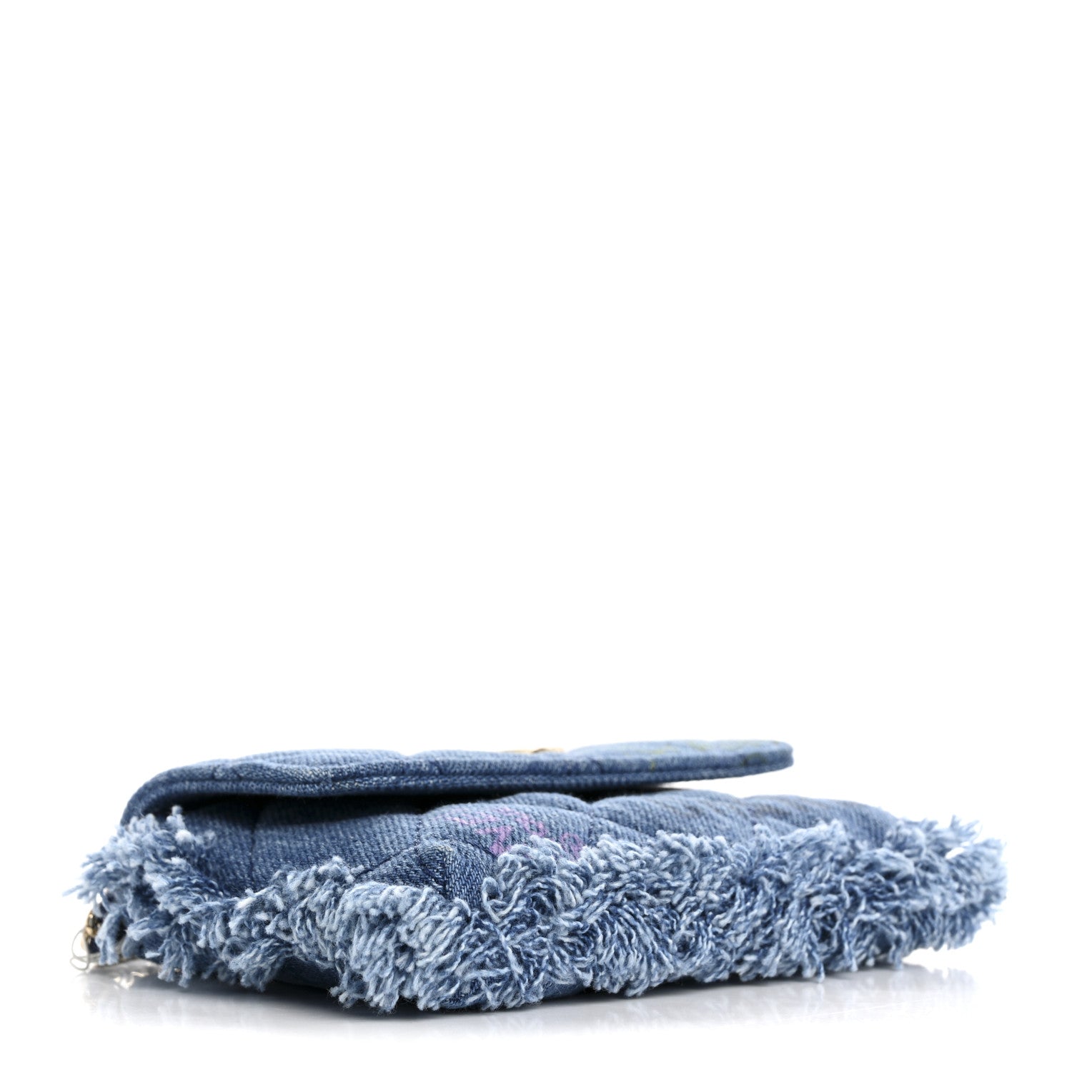 Chanel Denim Quilted Denim Mood Clutch With Chain Blue Multicolor