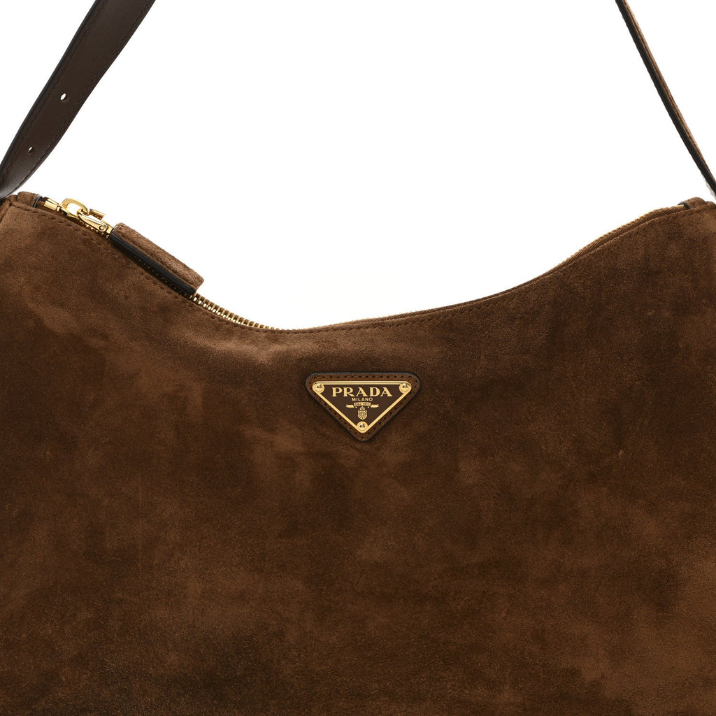 Prada Scamosciato Suede Large Aimee Shoulder Bag Cacao
