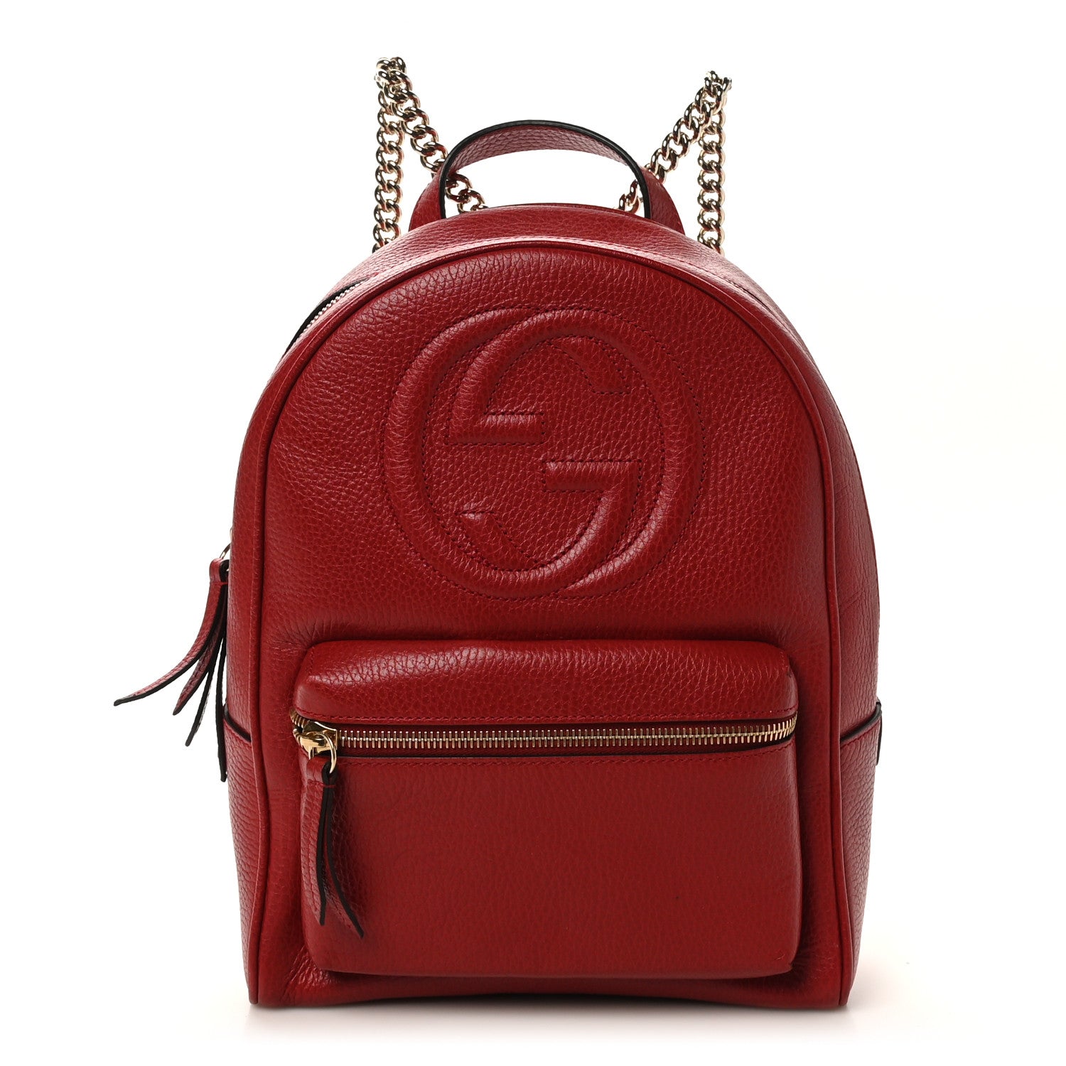 Gucci Pebbled Calfskin Soho Chain Backpack Hibiscus Red