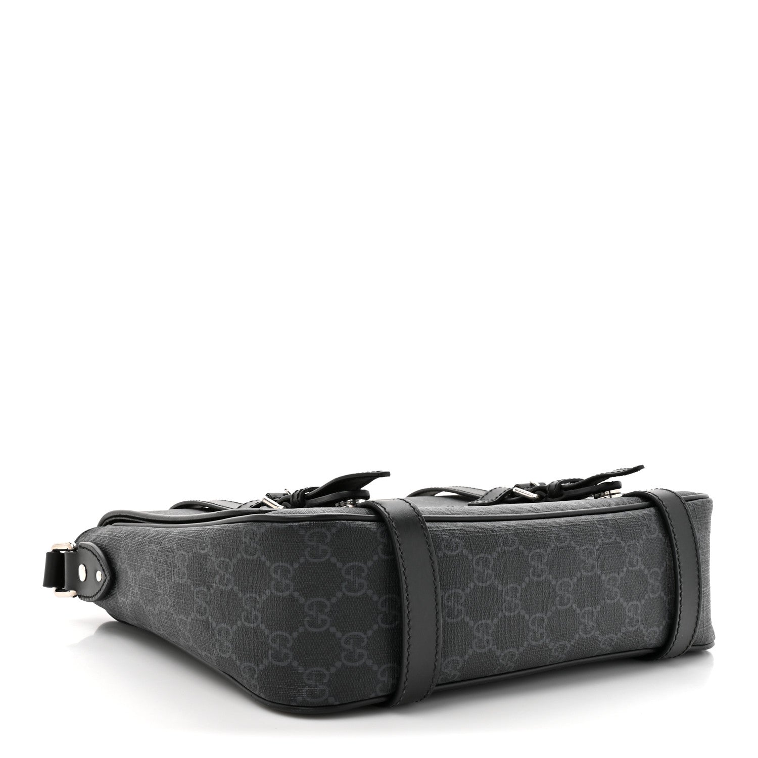 Gucci GG Supreme Monogram Textured Dollar Calfskin Retro Interlocking G Flap Messenger Bag Black
