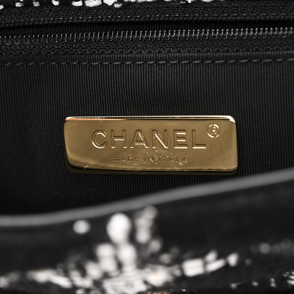 Chanel Tweed Quilted Large Chanel 19 Flap Black White