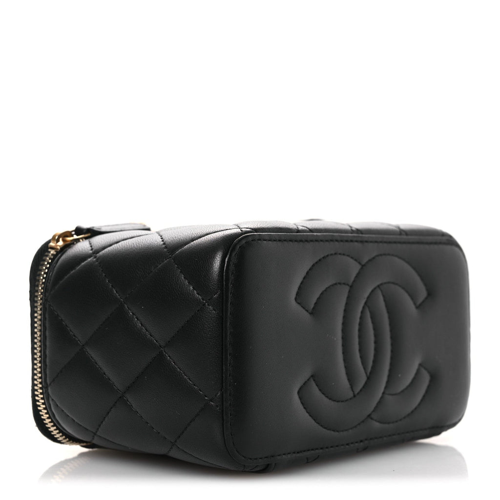 Chanel Lambskin Quilted Camellia Vanity Case Black