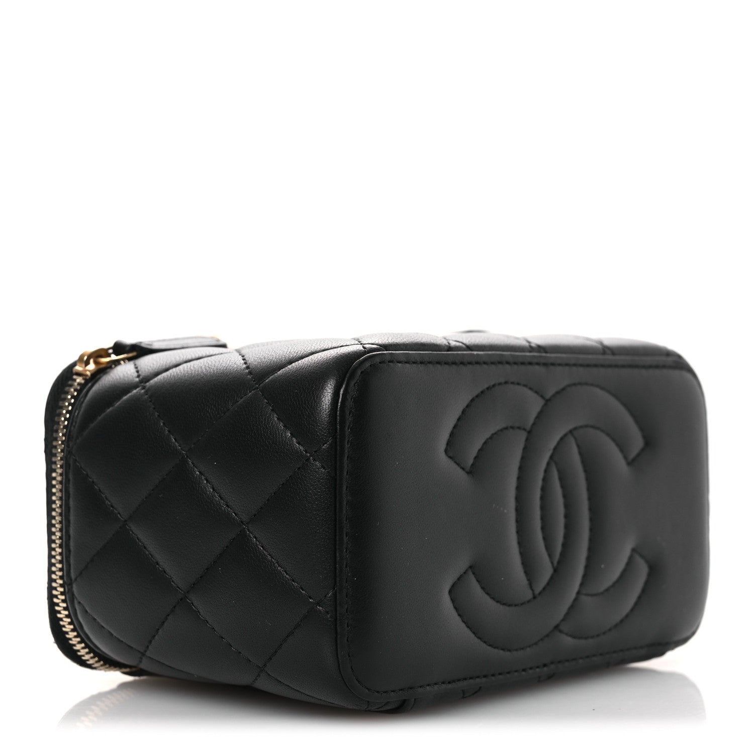 Chanel Lambskin Quilted Camellia Vanity Case Black