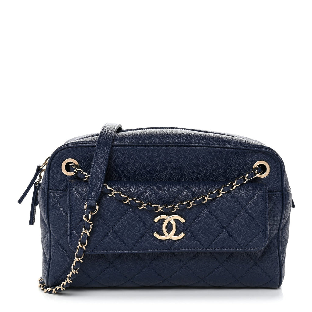 Chanel Caviar Quilted Large In & Out Camera Case Navy